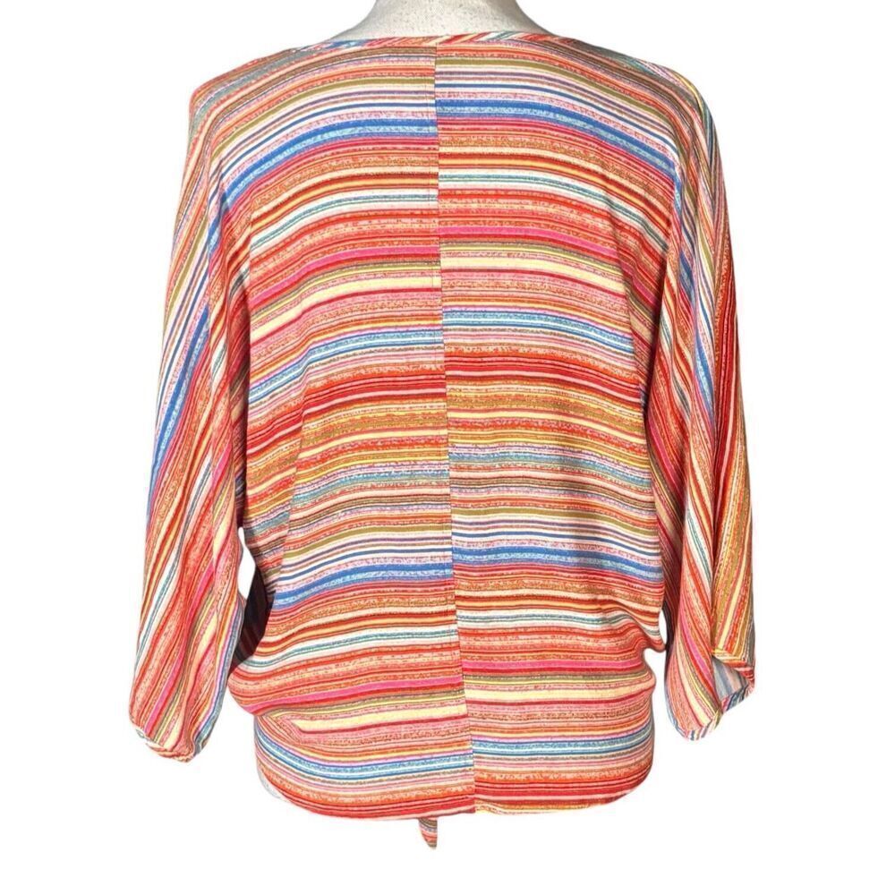 Ali Miles Top Size Small Orange Stripes Knot Front Artsy 3/4 Sleeves Art to Wear - Picture 3 of 10